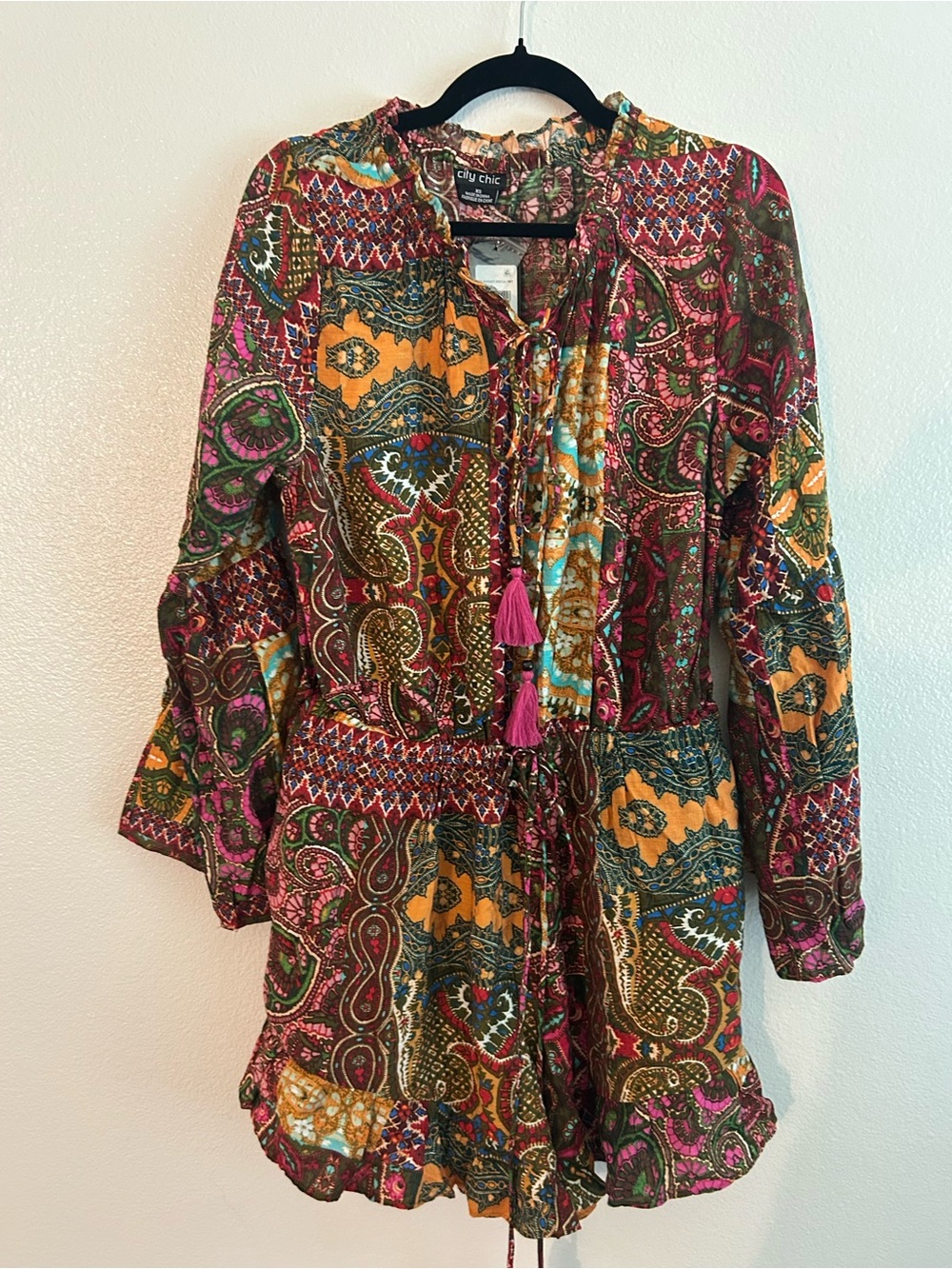 City Chic Multicolor Boho Paisley Tie-Front Romper